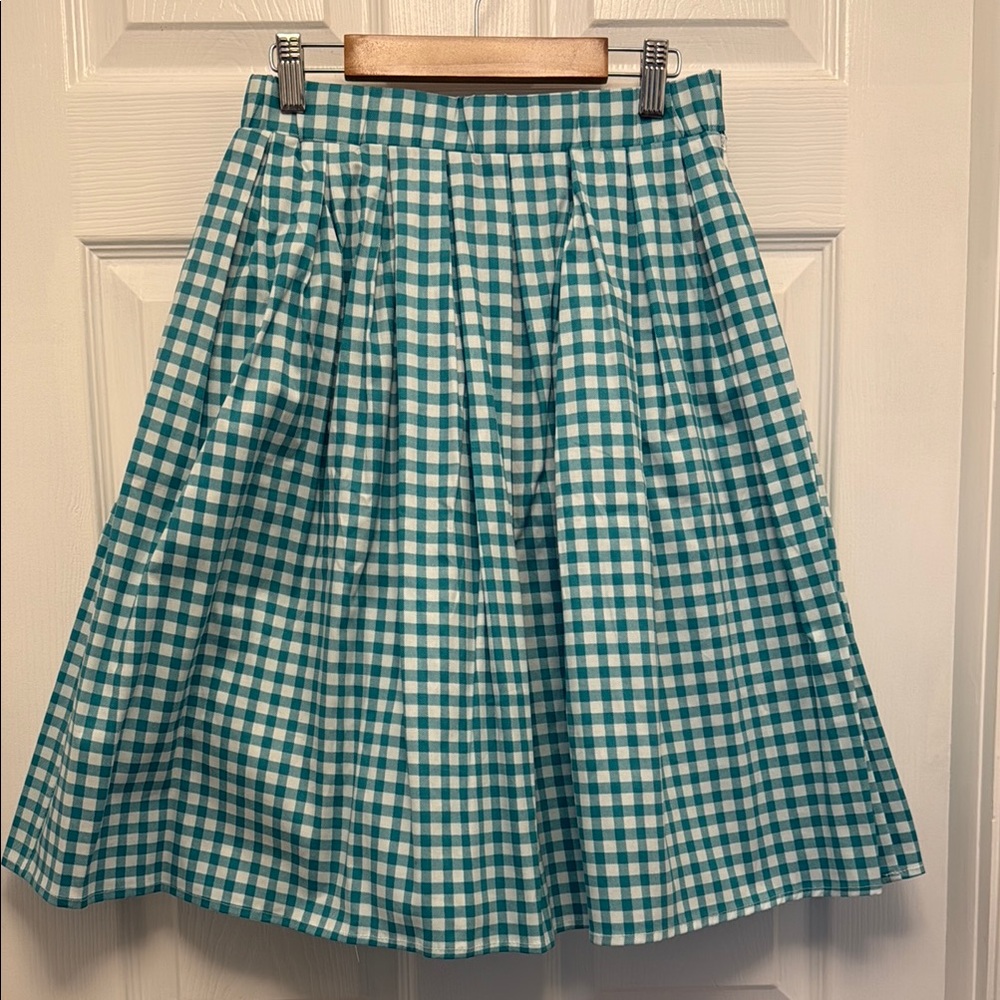 Green Gingham Vintage Style Swing Skirt